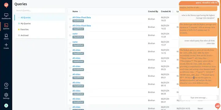 Redash Chatbot Add-on: Agentic RAG for Data Analysis, screenshot 2 of 3